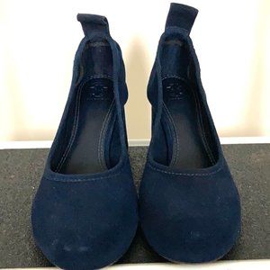 Brand New Rich Blue Suede Therese T Logo Pump. Fit equals Size 7.